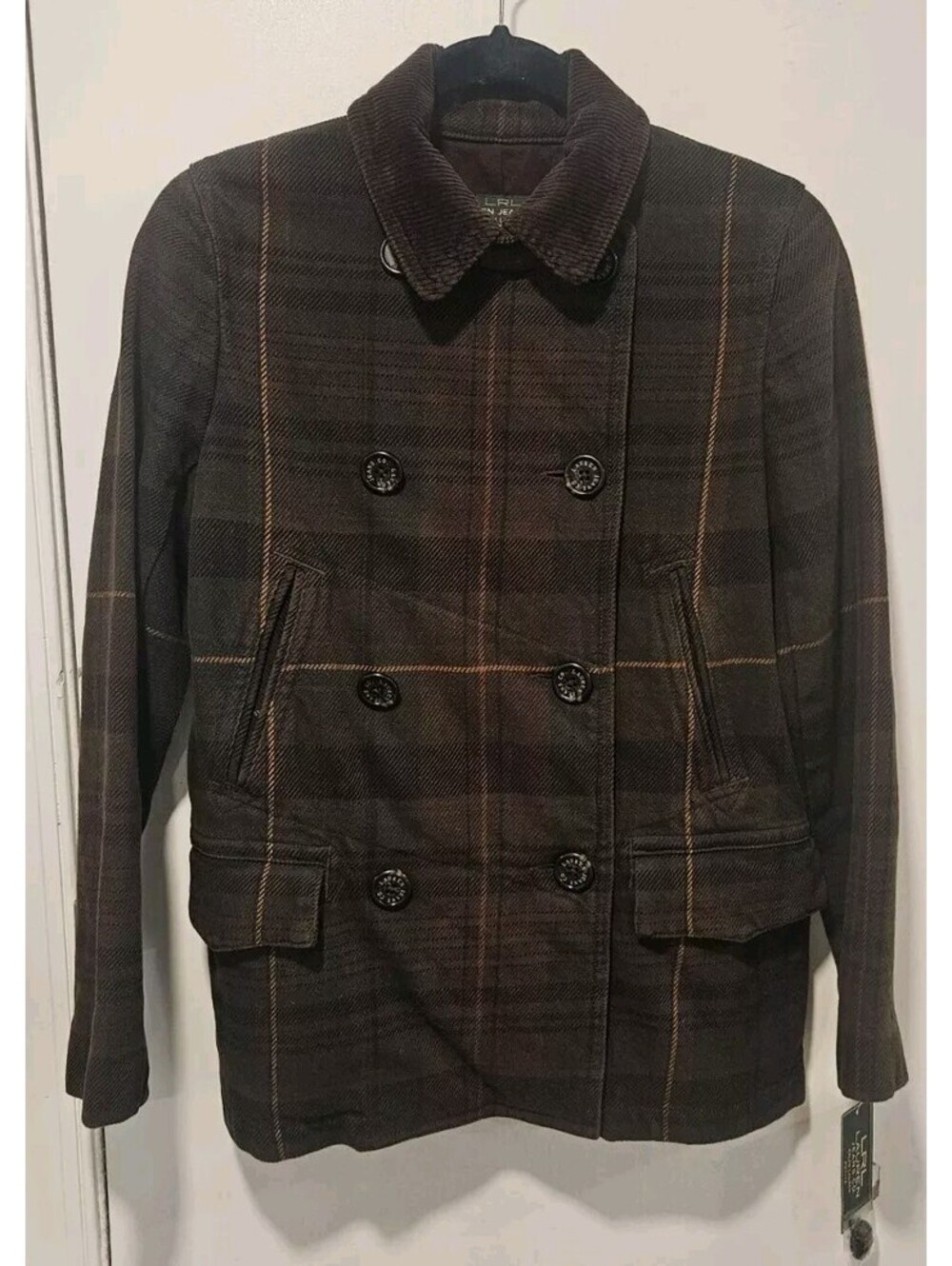 Ralph Lauren Lauren Jeans Size P-PT Bedford Plaid Double Breasted Jacket Coat